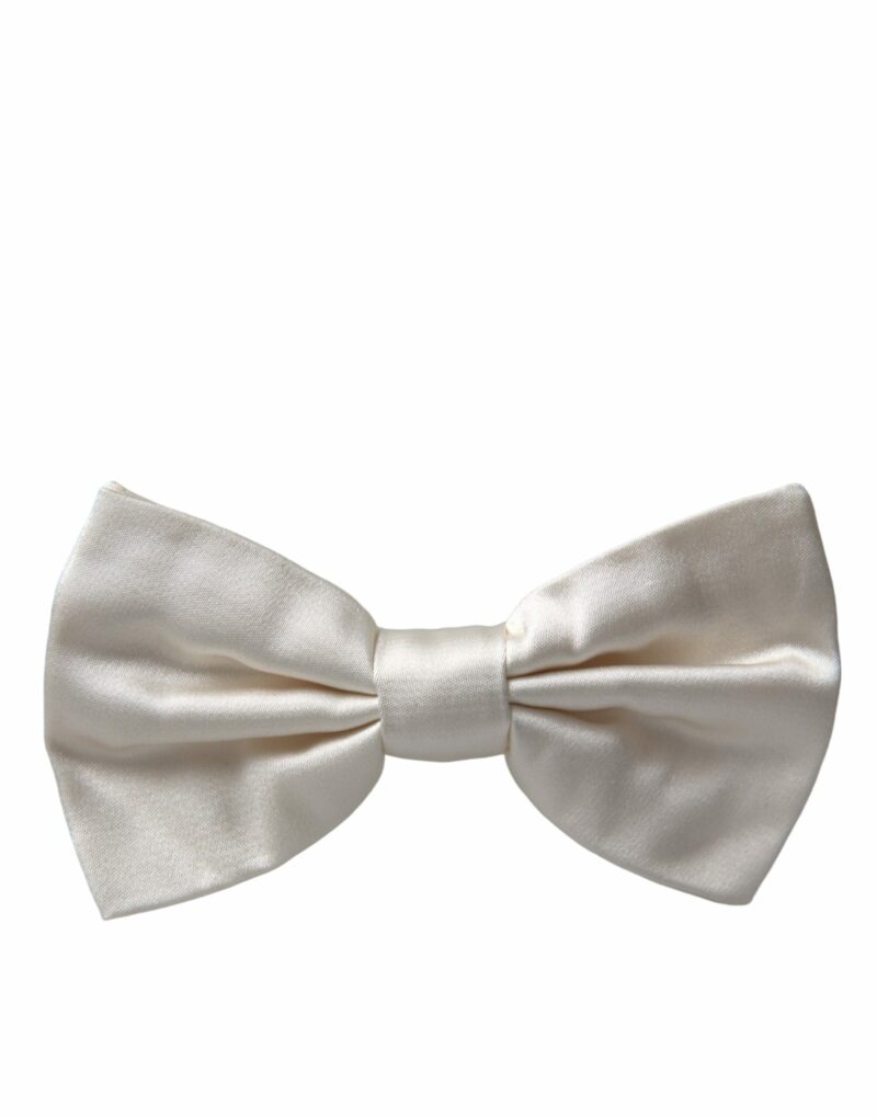 Dolce & Gabbana Off White Silk Adjustable Neck Men Bow Tie - Image 6