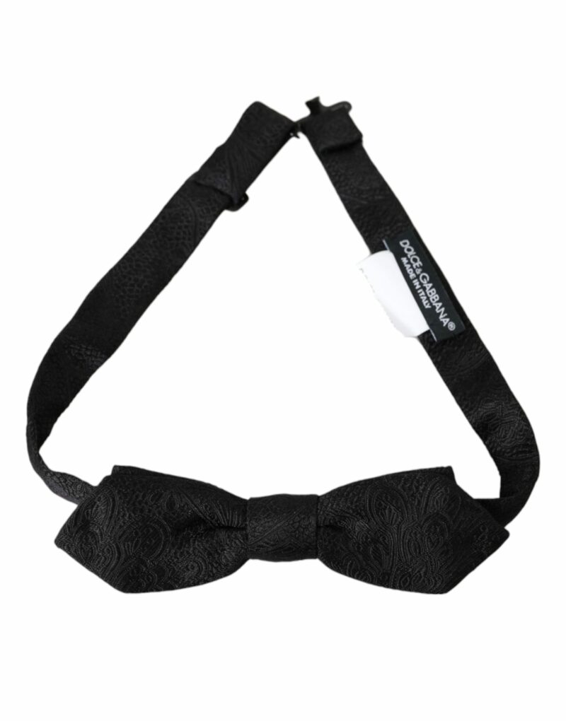 Dolce & Gabbana Black Brocade Silk Adjustable Neck Bow Tie - Image 2