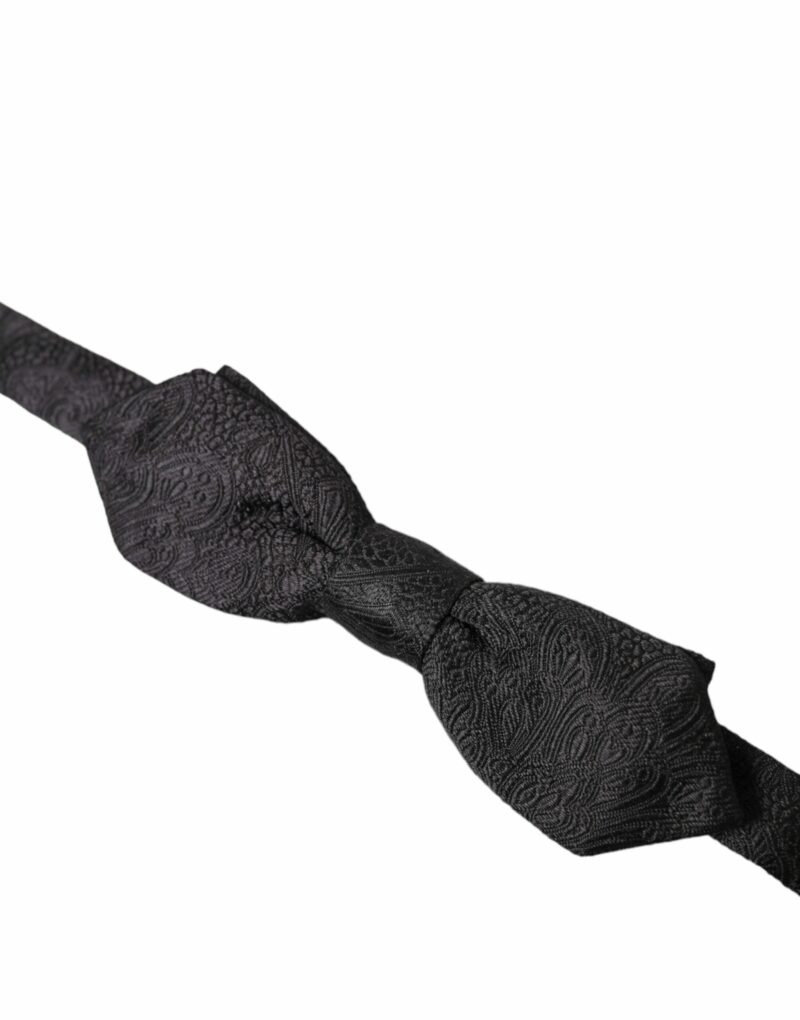 Dolce & Gabbana Black Brocade Silk Adjustable Neck Bow Tie - Image 3