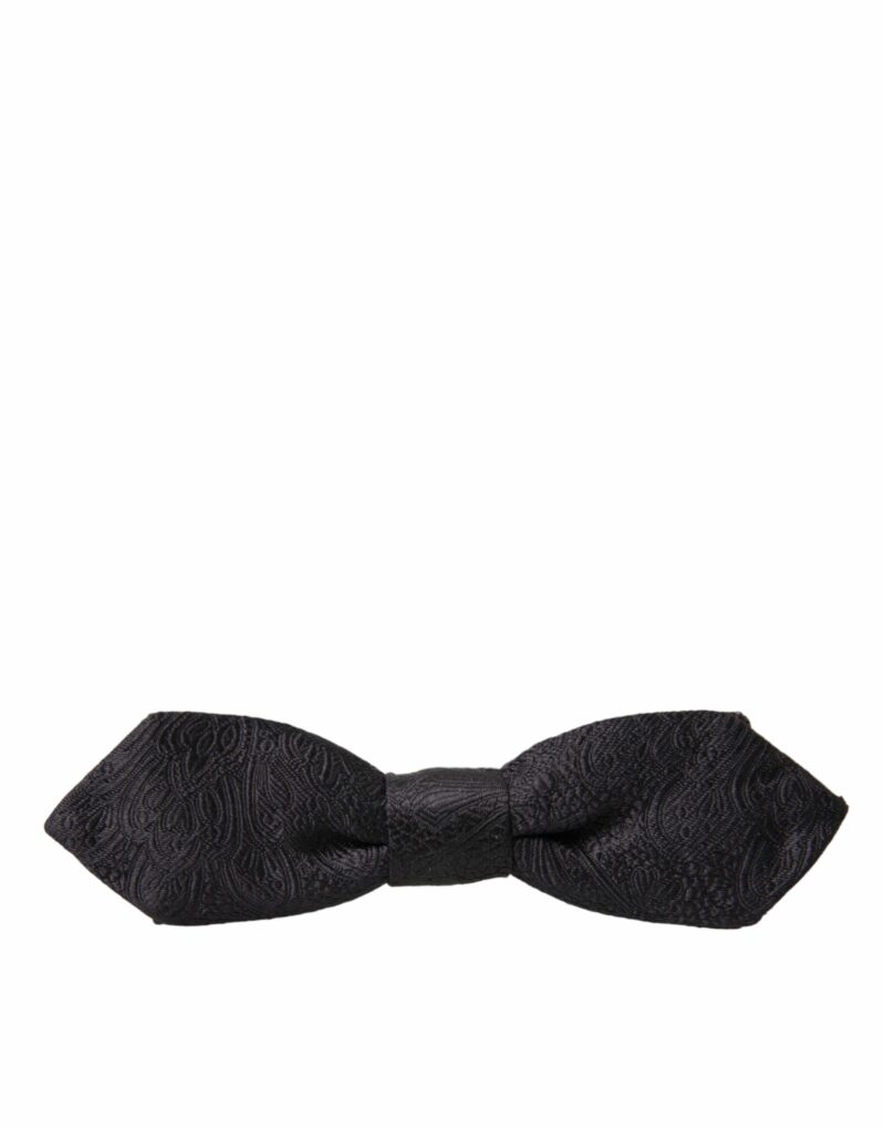 Dolce & Gabbana Black Brocade Silk Adjustable Neck Bow Tie - Image 4