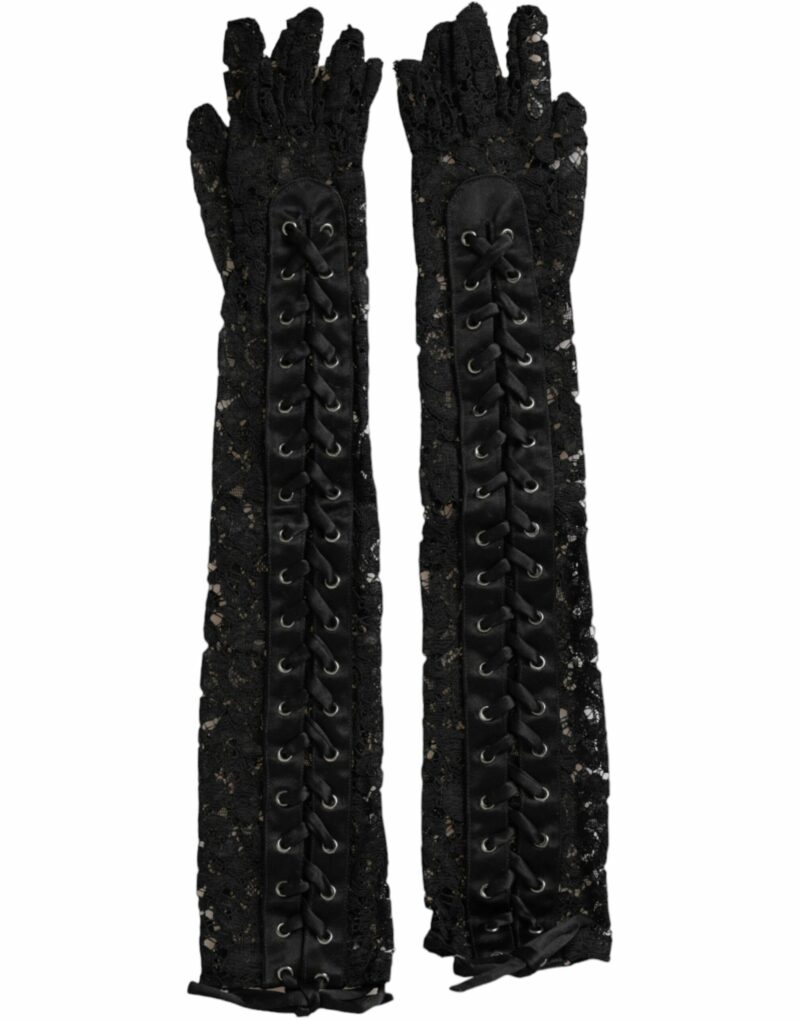 Dolce & Gabbana Black Taormina Lace Elbow Length Gloves - Image 2