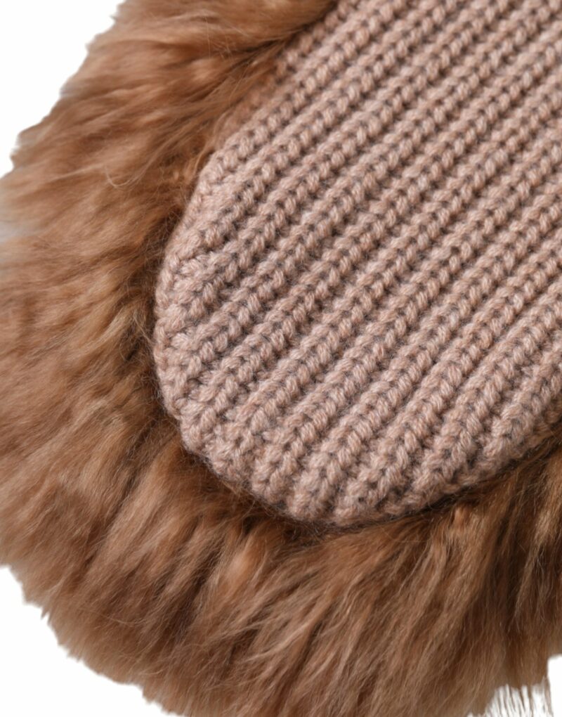 Dolce & Gabbana Brown Cashmere Knitted Fur Mid Arm Mitten Gloves - Image 3