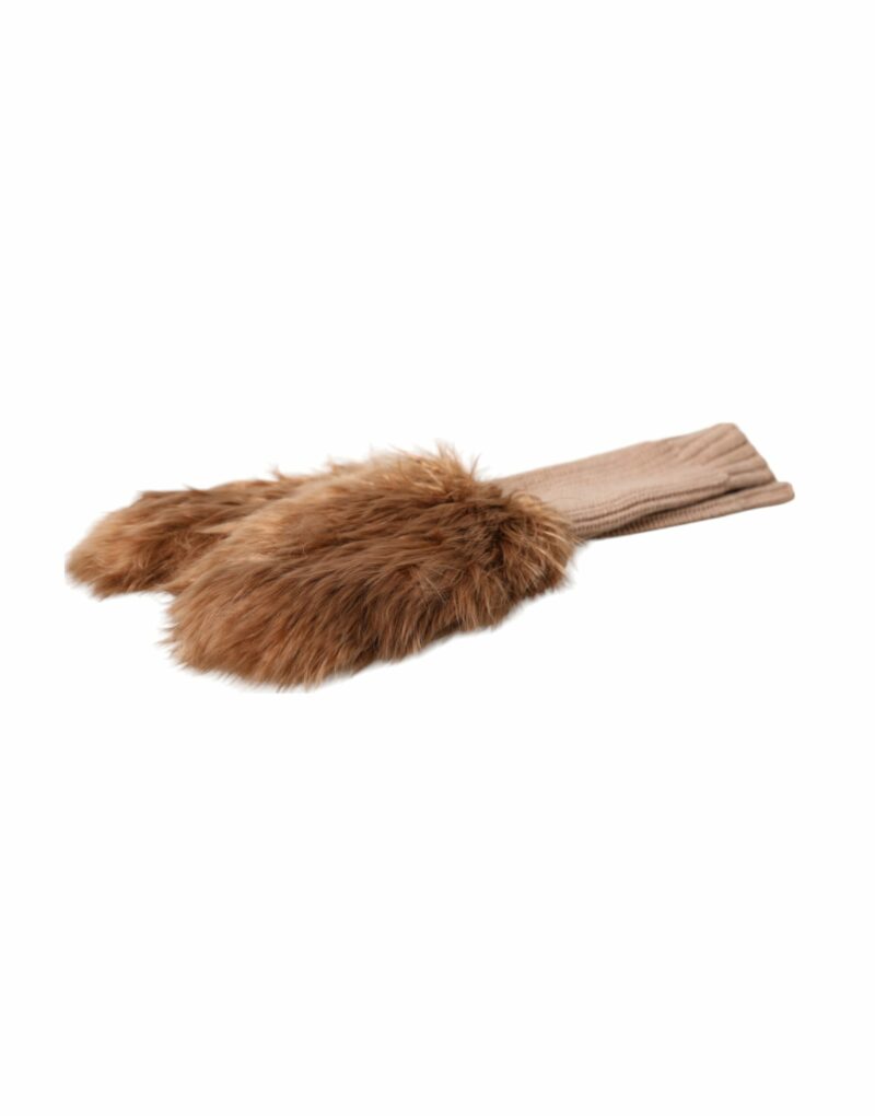 Dolce & Gabbana Brown Cashmere Knitted Fur Mid Arm Mitten Gloves - Image 4