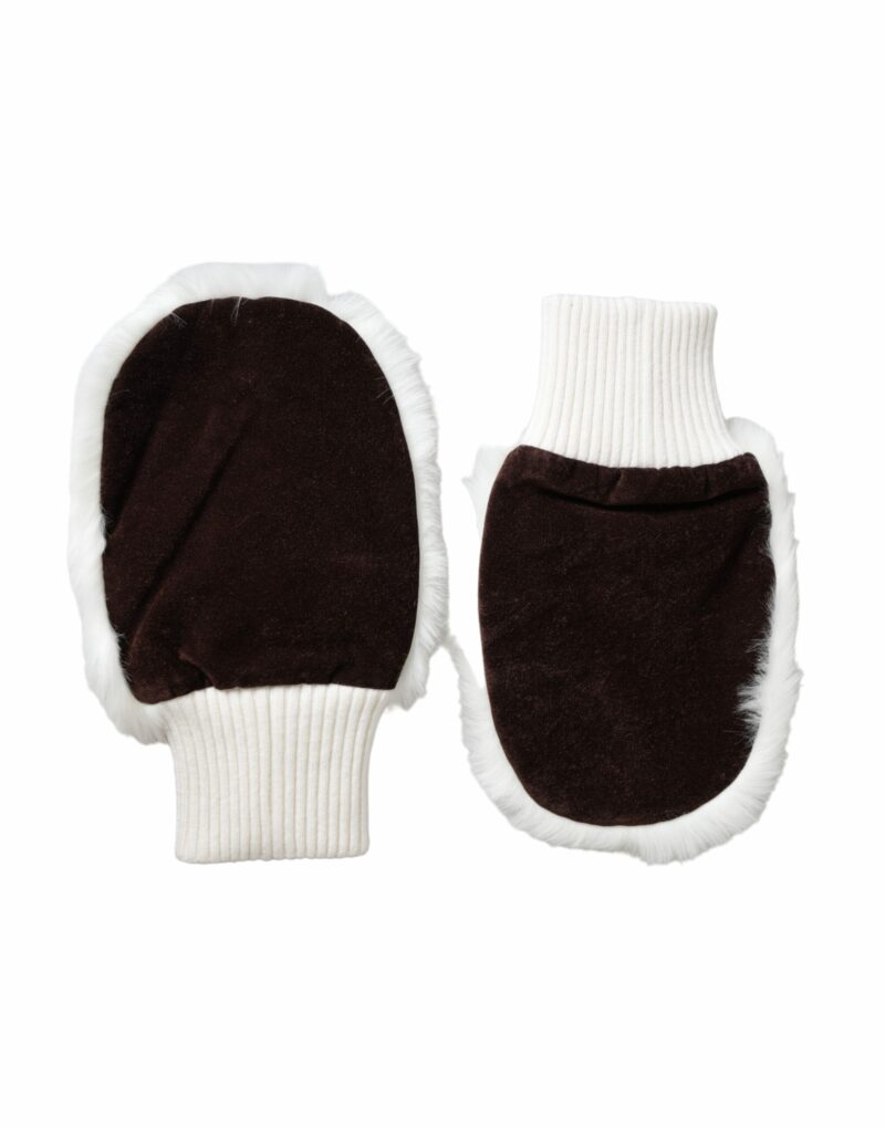 Dolce & Gabbana White Acrylic Knitted Fur Wrist Mitten Gloves - Image 2