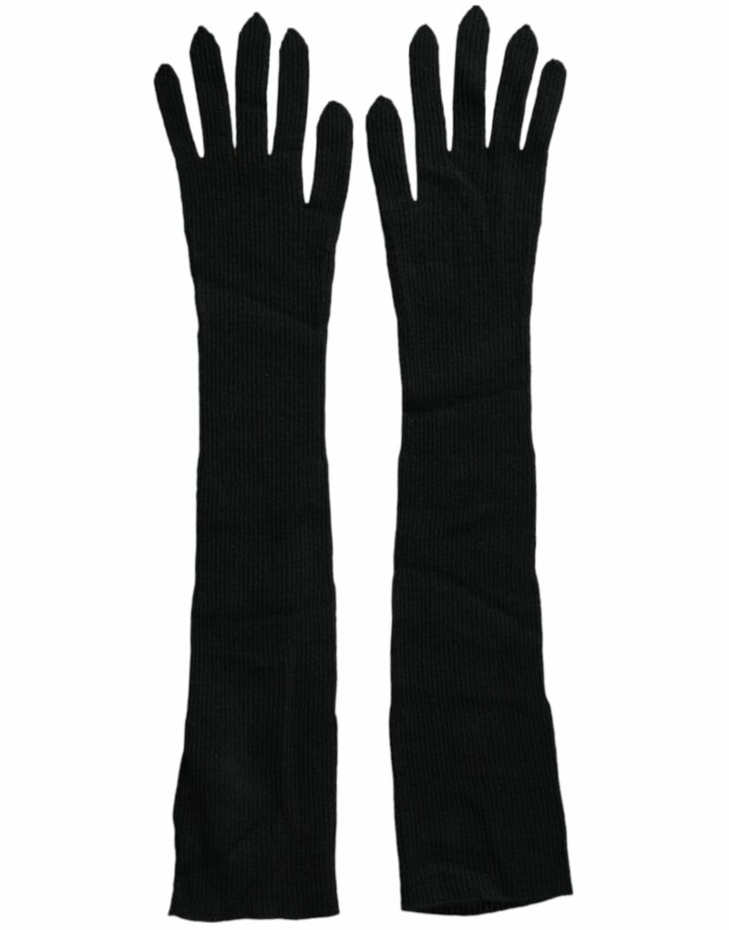 Dolce & Gabbana Black Cashmere Knitted Elbow Length Gloves - Image 2