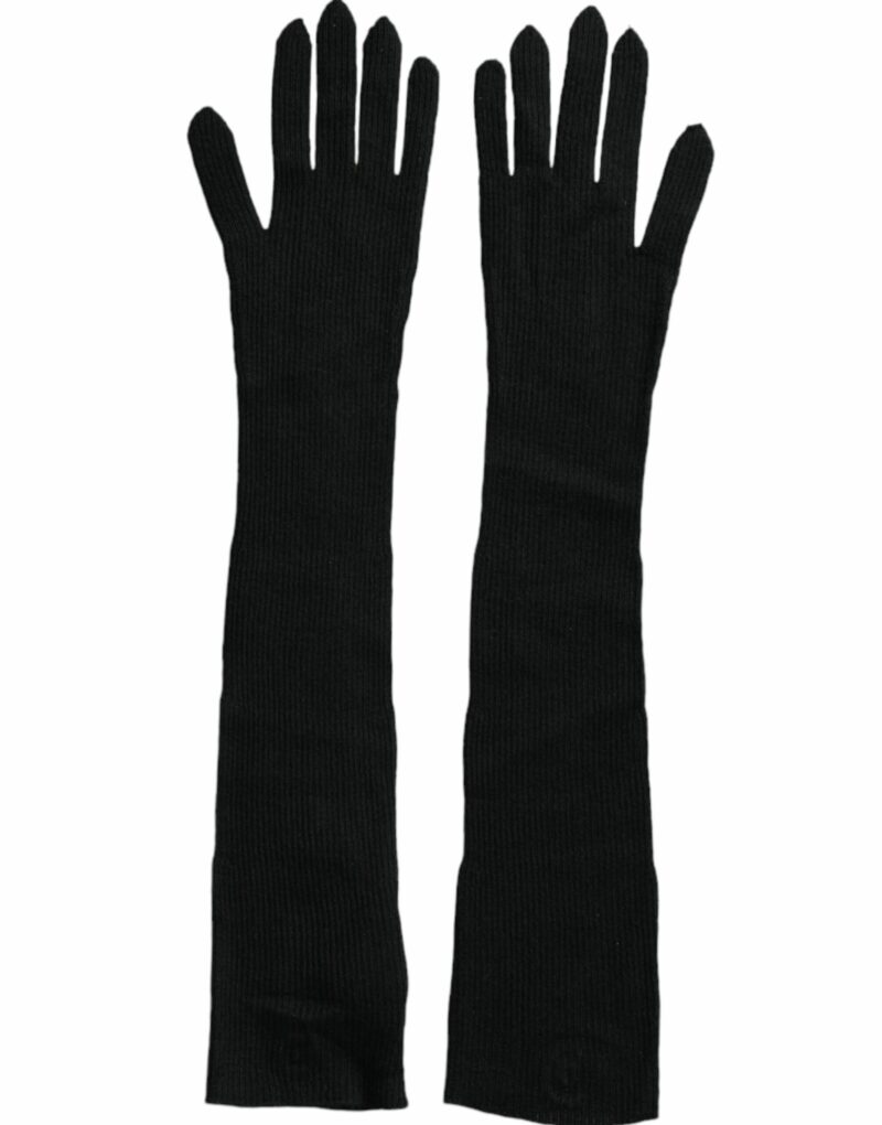 Dolce & Gabbana Black Cashmere Knitted Elbow Length Gloves - Image 4