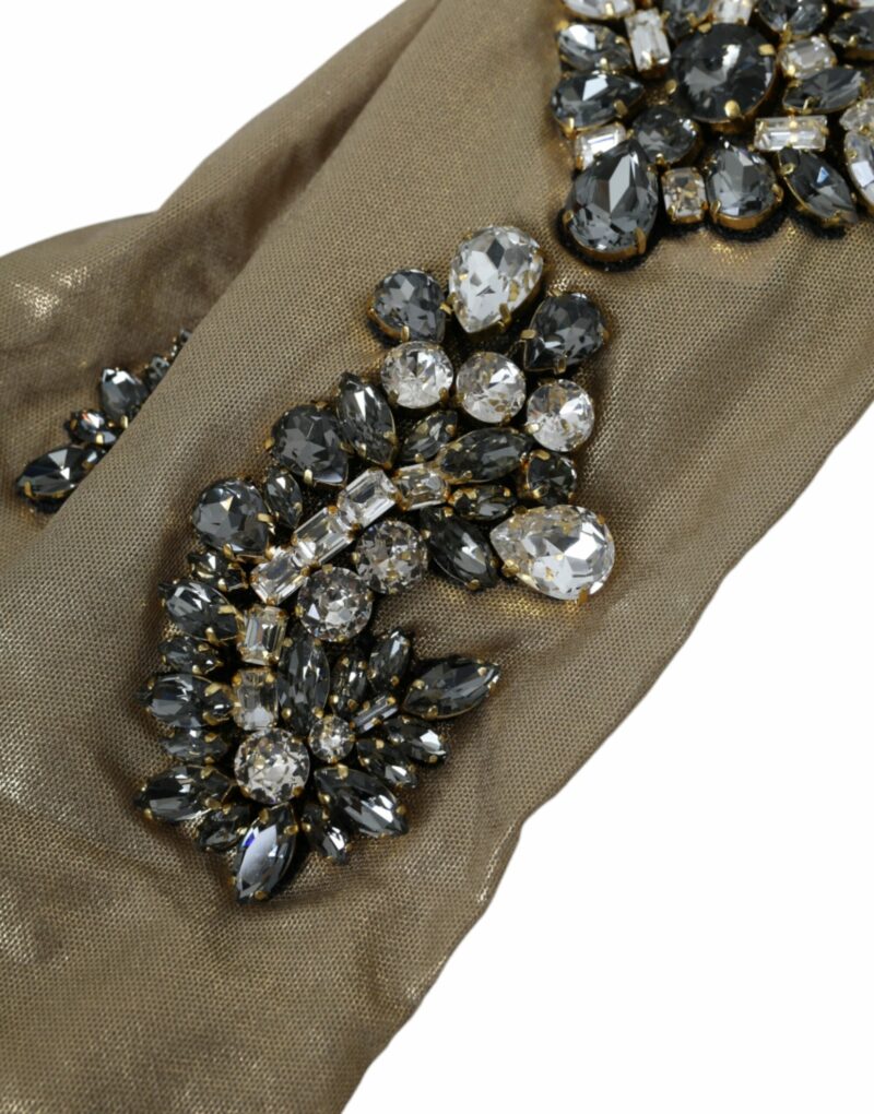 Dolce & Gabbana Beige Satin Crystal Elbow Length Gloves - Image 3