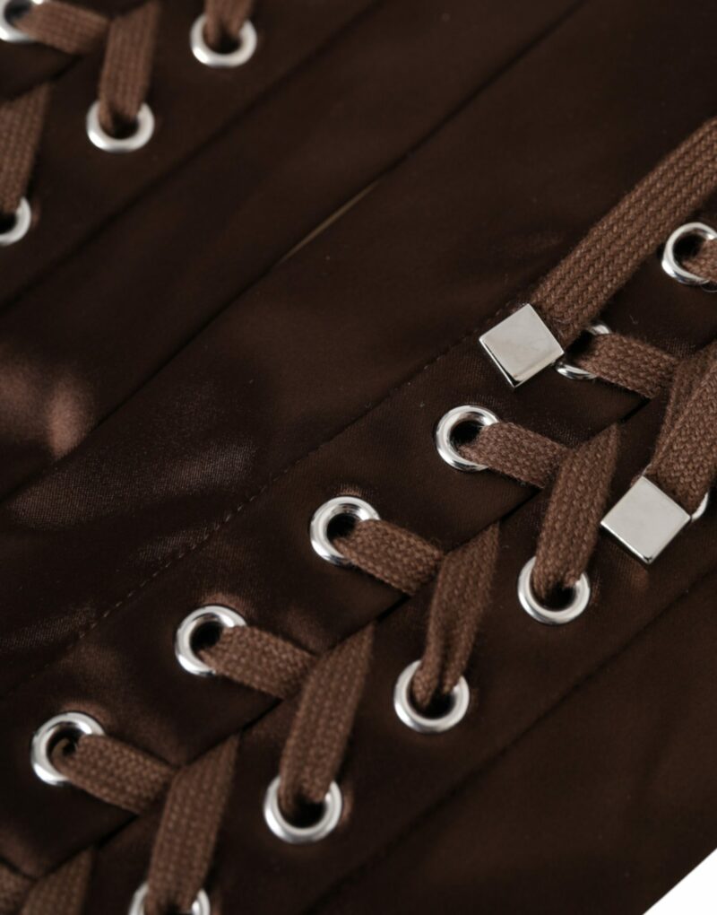 Dolce & Gabbana Brown Acetate Lace Up Fingerless Gloves - Image 3