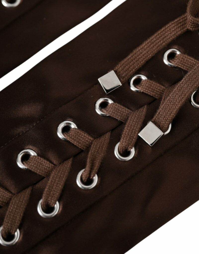 Dolce & Gabbana Brown Acetate Lace Up Fingerless Gloves - Image 4