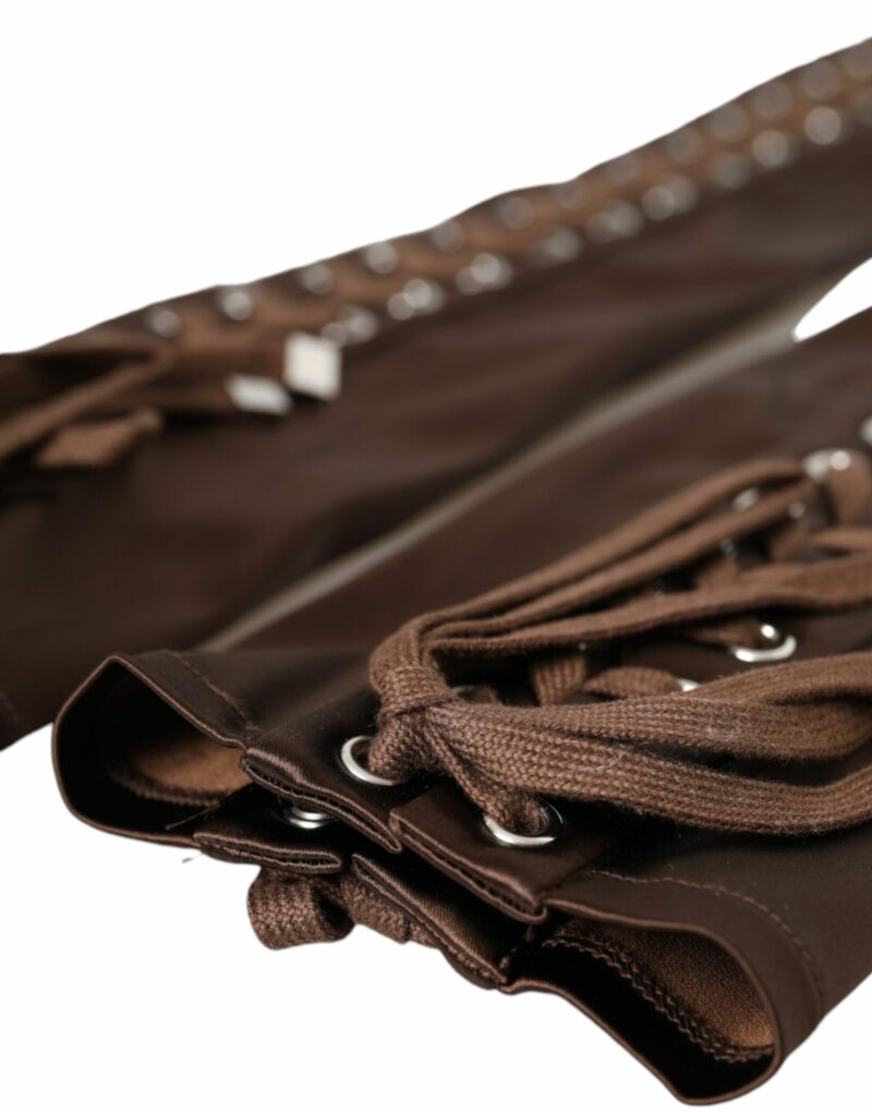 Dolce & Gabbana Brown Acetate Lace Up Fingerless Gloves - Image 5