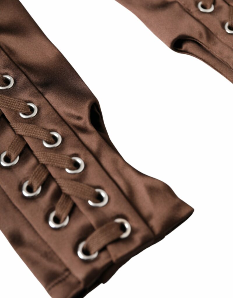 Dolce & Gabbana Brown Acetate Lace Up Fingerless Gloves - Image 6
