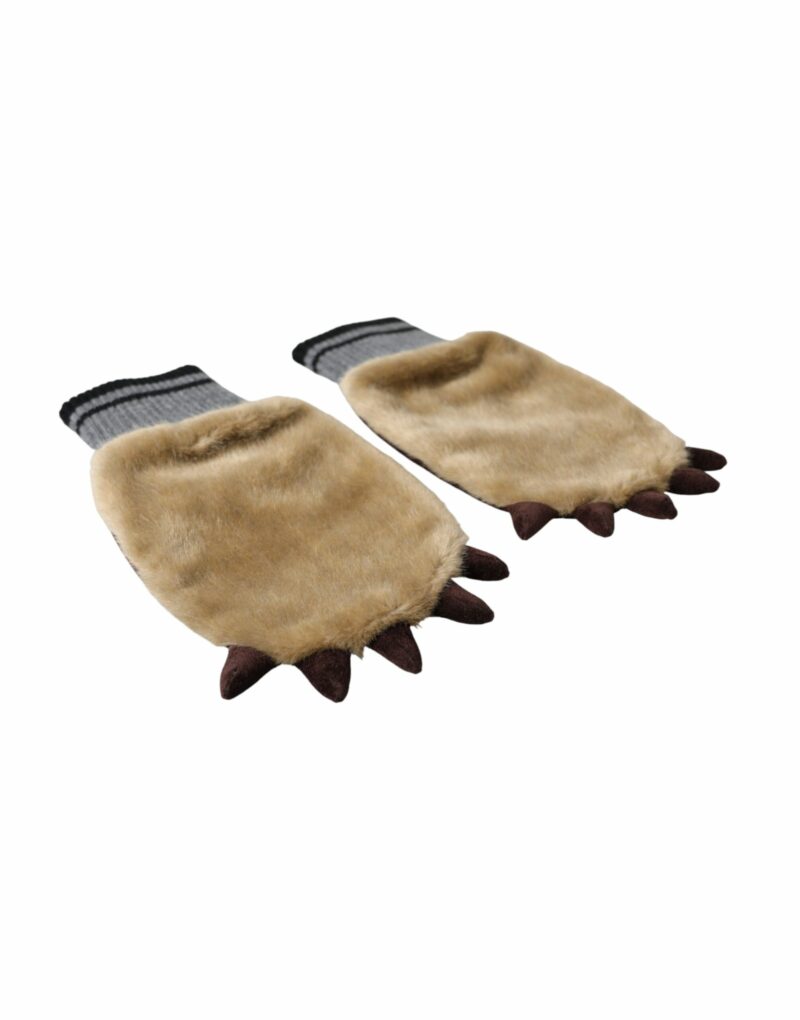 Dolce & Gabbana Beige Acrylic Knitted Fur Wrist Mitten Gloves - Image 2