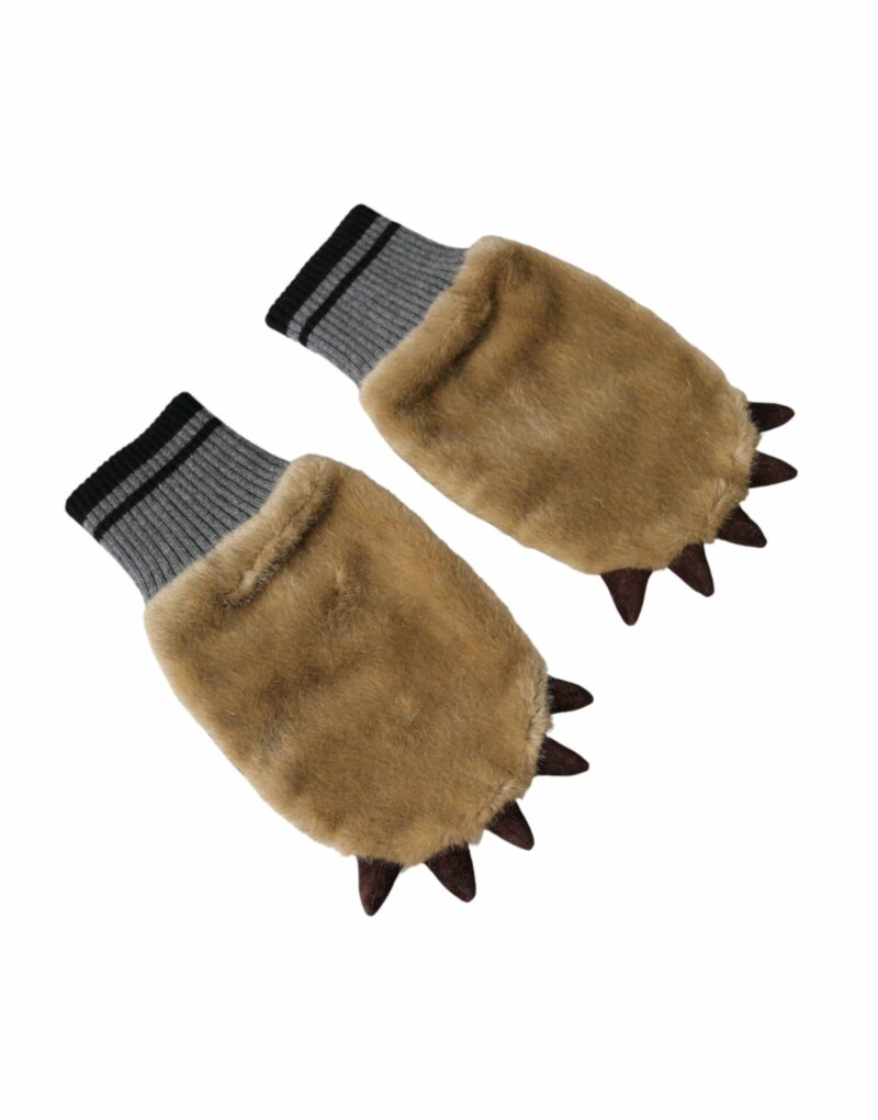 Dolce & Gabbana Beige Acrylic Knitted Fur Wrist Mitten Gloves - Image 3