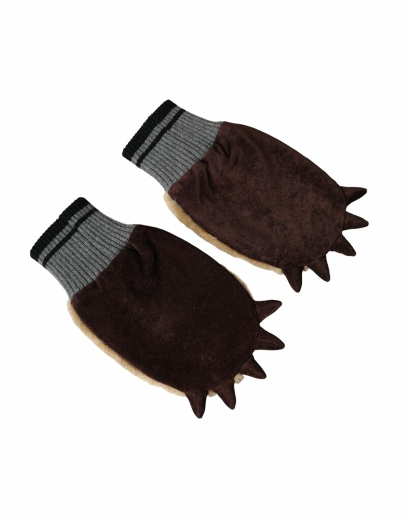 Dolce & Gabbana Beige Acrylic Knitted Fur Wrist Mitten Gloves - Image 4