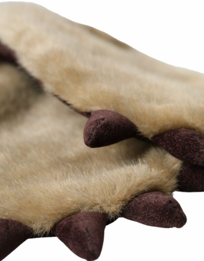 Dolce & Gabbana Beige Acrylic Knitted Fur Wrist Mitten Gloves - Image 6