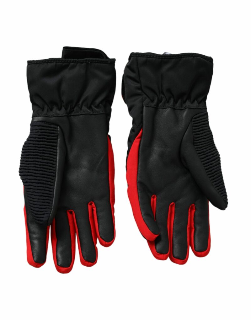 Dolce & Gabbana Black Red Nylon Wrist Length Gloves - Image 2