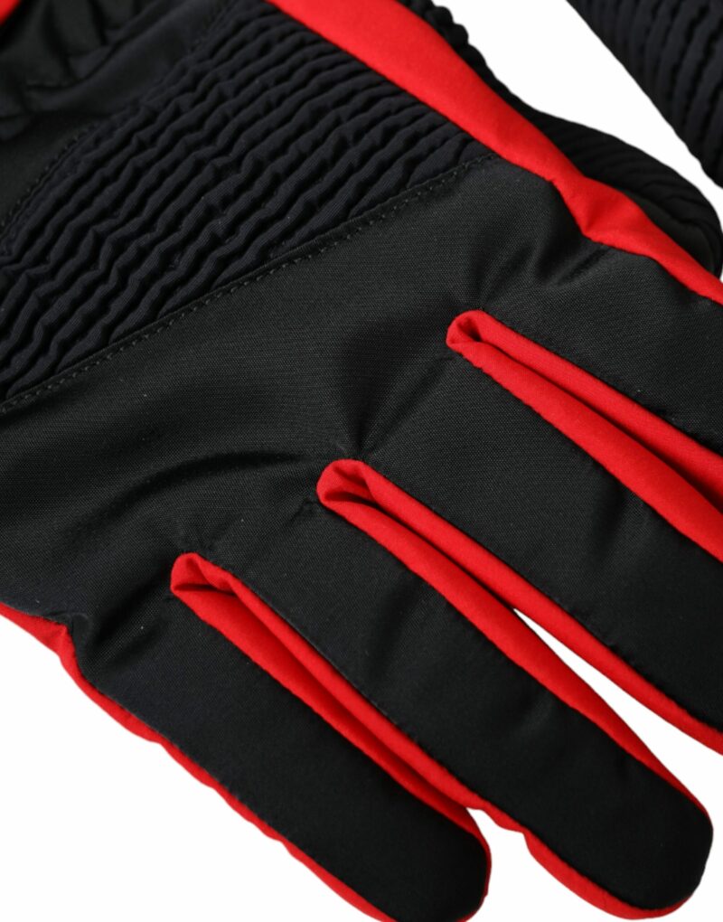 Dolce & Gabbana Black Red Nylon Wrist Length Gloves - Image 3