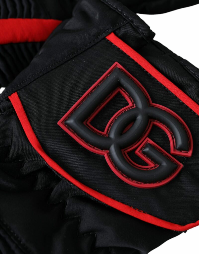 Dolce & Gabbana Black Red Nylon Wrist Length Gloves - Image 4