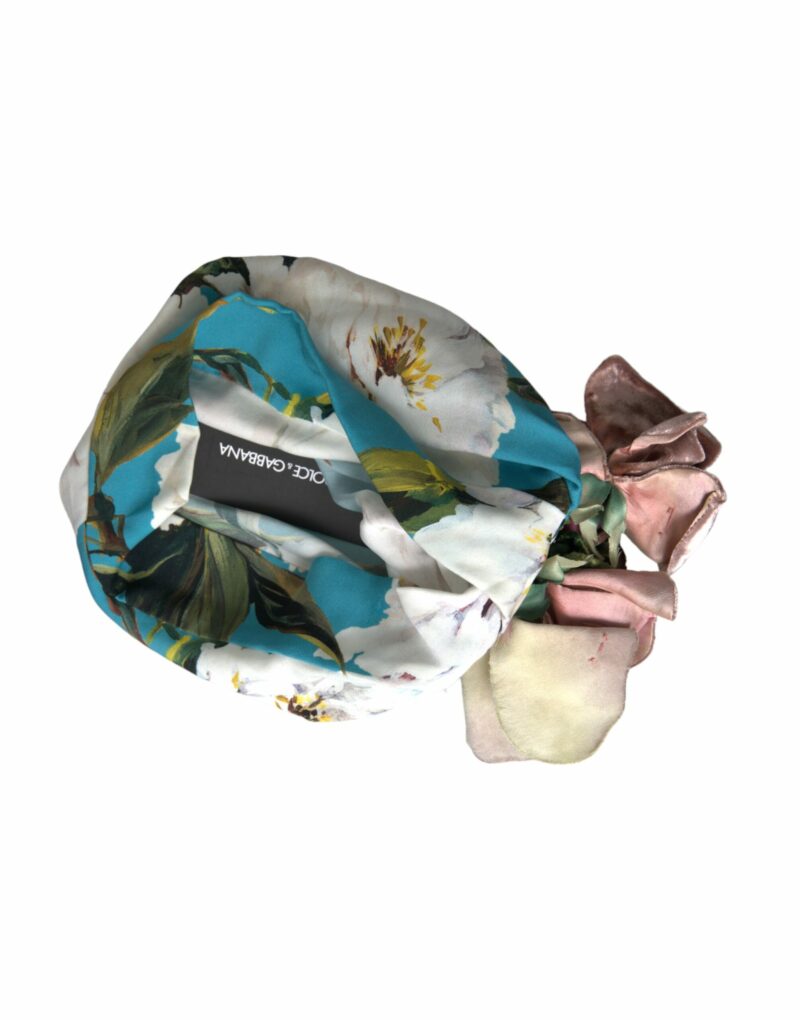 Dolce & Gabbana Blue Floral Motif Turban Head Hat Women - Image 5