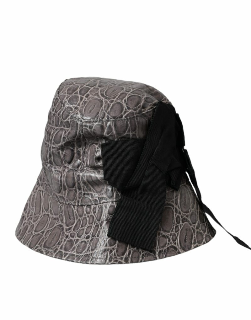 Dolce & Gabbana Black Gray Patterned Leather Bucket Hat - Image 2
