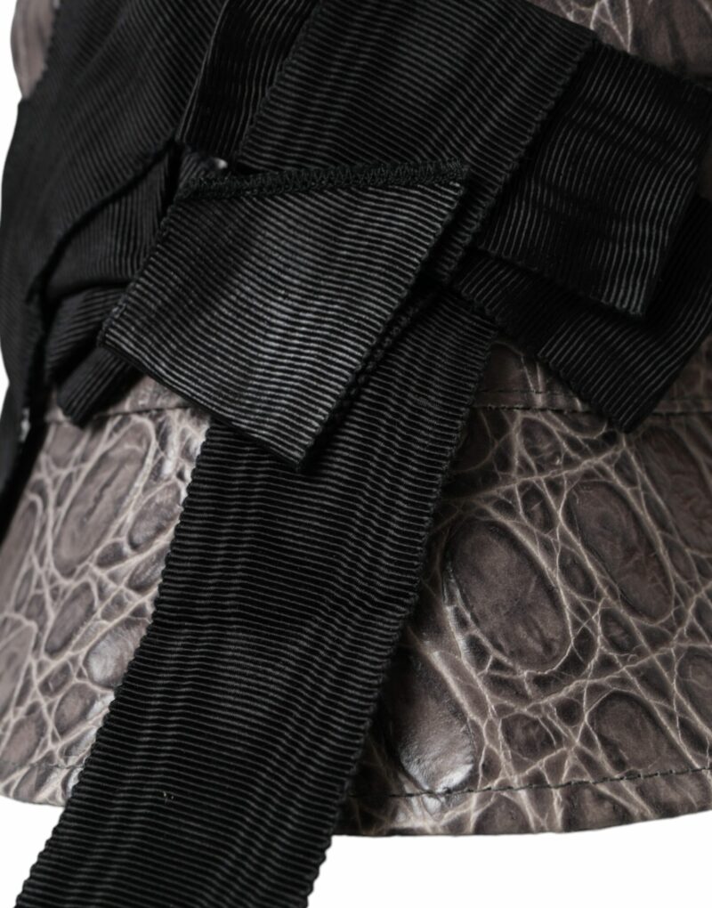 Dolce & Gabbana Black Gray Patterned Leather Bucket Hat - Image 4