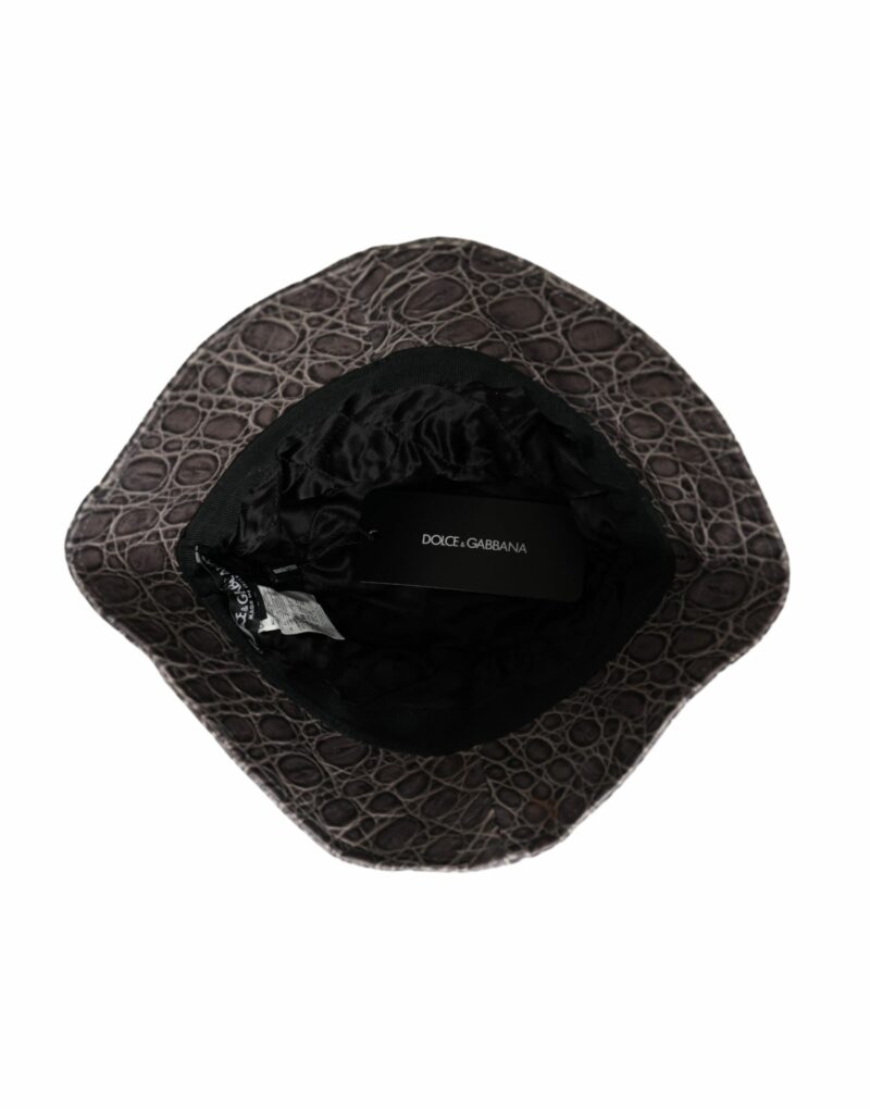 Dolce & Gabbana Black Gray Patterned Leather Bucket Hat - Image 5