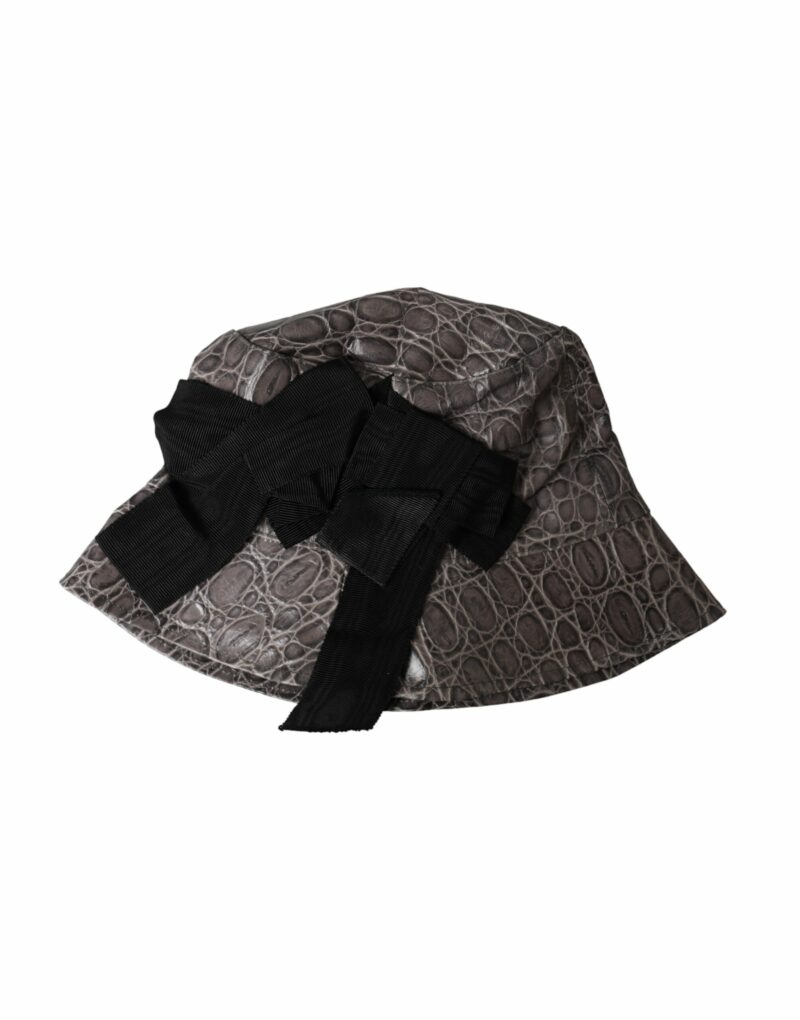 Dolce & Gabbana Black Gray Patterned Leather Bucket Hat - Image 6
