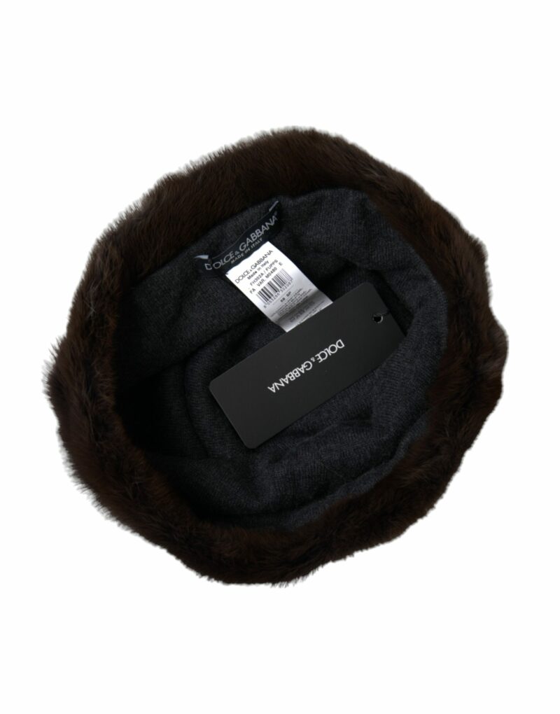 Dolce & Gabbana Brown Weasel Fur Womens Cashmere Hat Beanie - Image 6