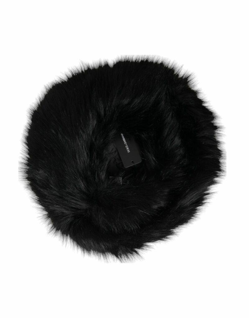 Dolce & Gabbana Black Faux Fur Womens Bucket Hat - Image 4
