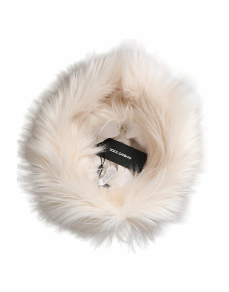 Dolce & Gabbana White Acrylic Fur Womens Bucket Hat - Image 6