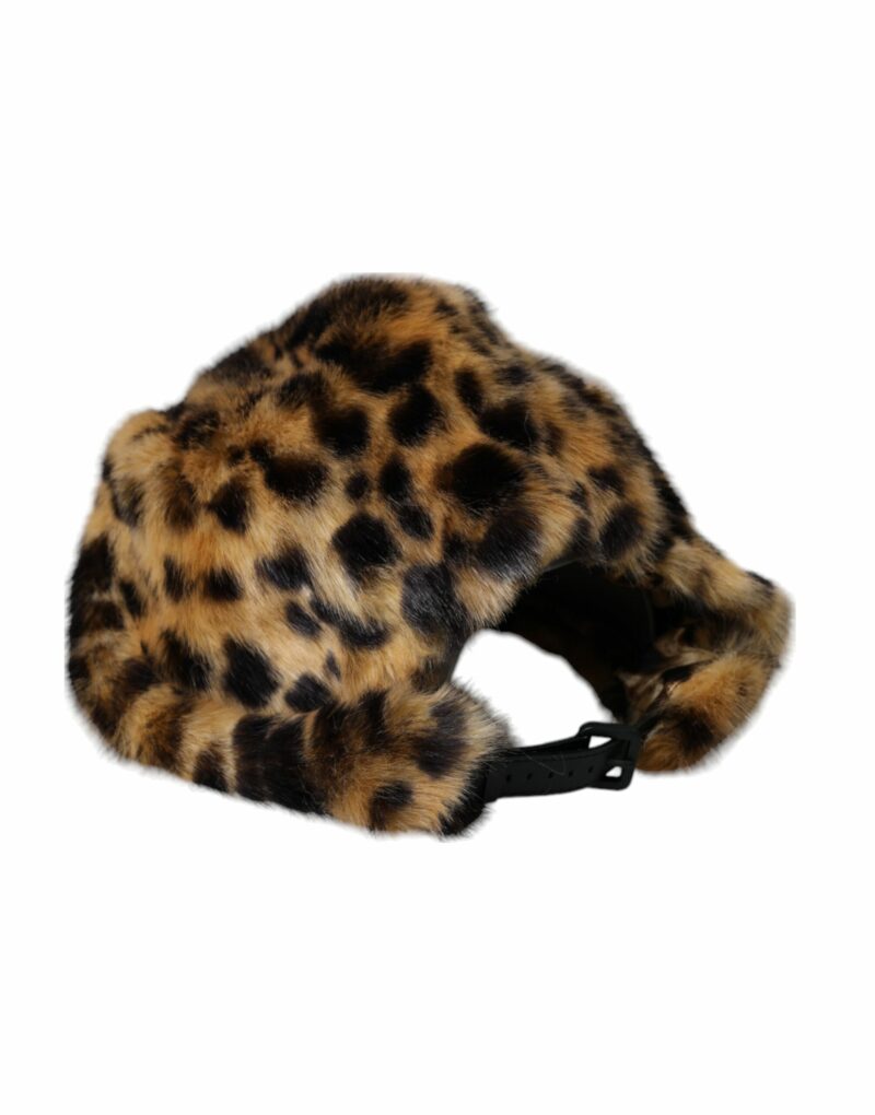 Dolce & Gabbana Brown Leopard Fur Women Bucket Hat - Image 3