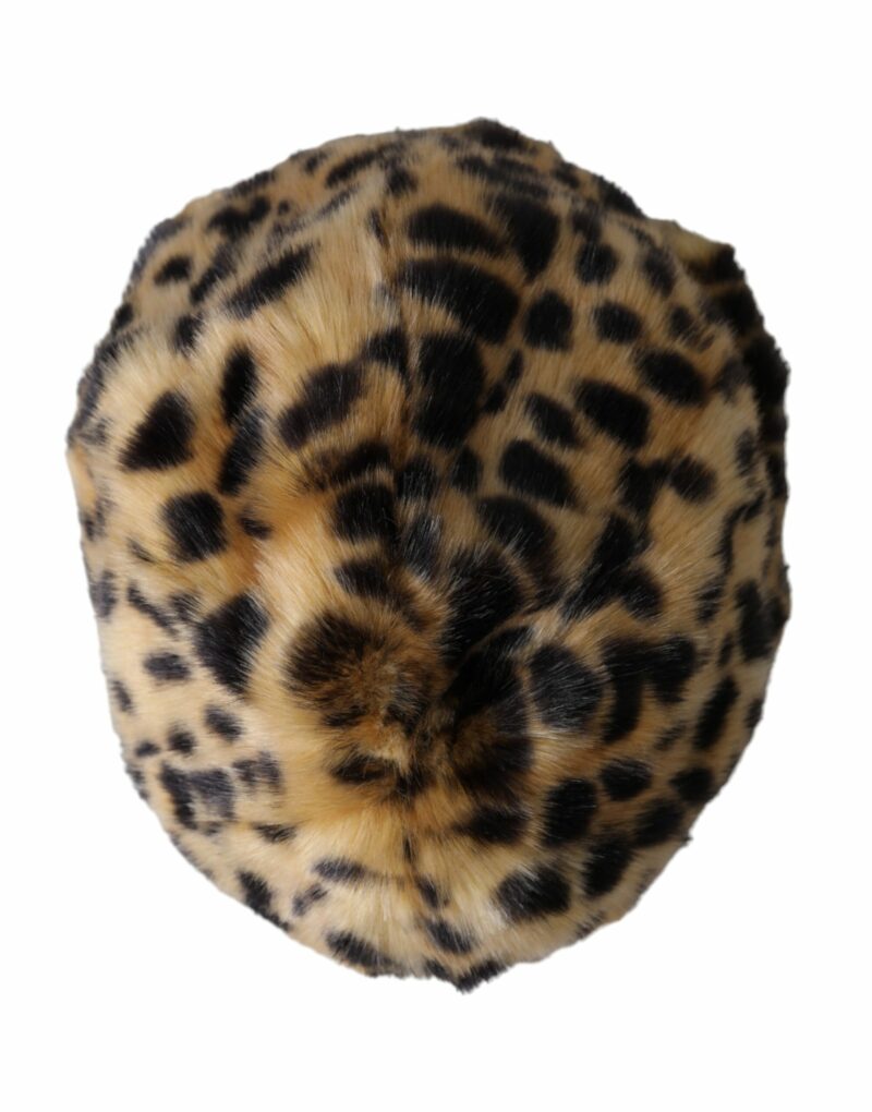 Dolce & Gabbana Brown Leopard Fur Women Bucket Hat - Image 4