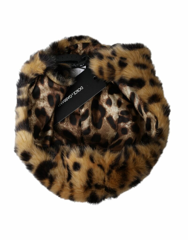 Dolce & Gabbana Brown Leopard Fur Women Bucket Hat - Image 5