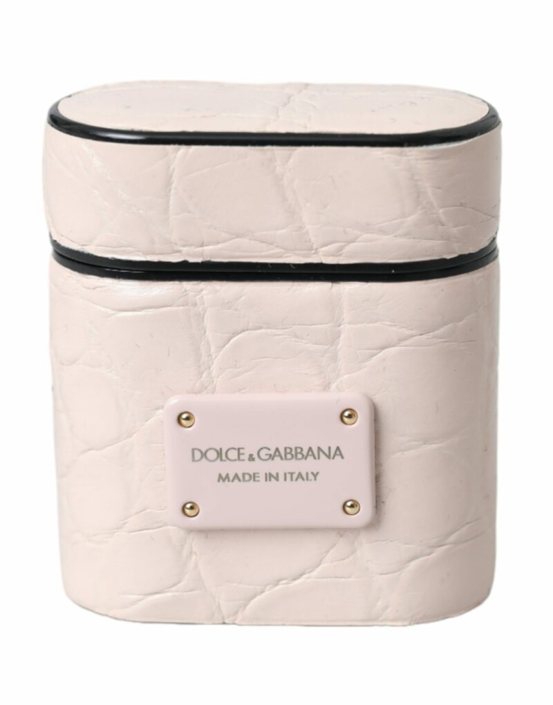 Dolce & Gabbana Light Pink Leather Metal Logo Plaque Airpods Case - Image 2
