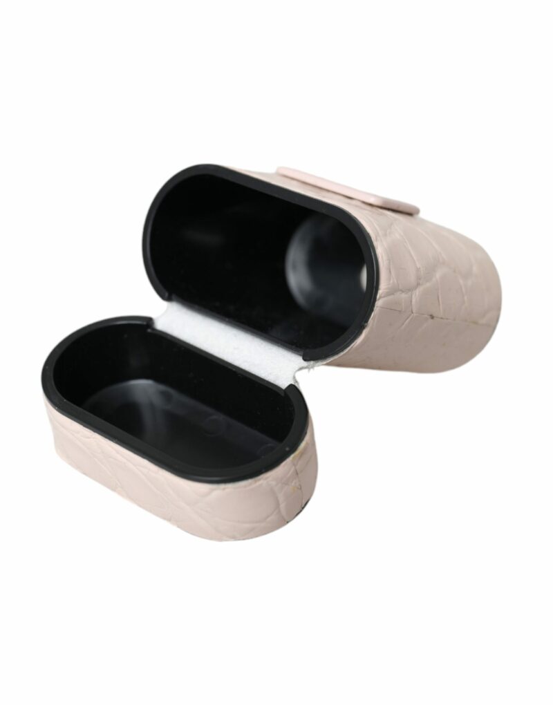 Dolce & Gabbana Light Pink Leather Metal Logo Plaque Airpods Case - Image 7