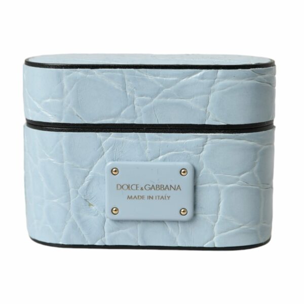 Dolce & Gabbana Light Blue Leather Metal Logo Plaque Airpods Case