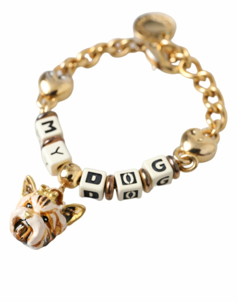 Dolce & Gabbana Gold Tone Brass Chain MY DOG Heart Bracelet - Image 2