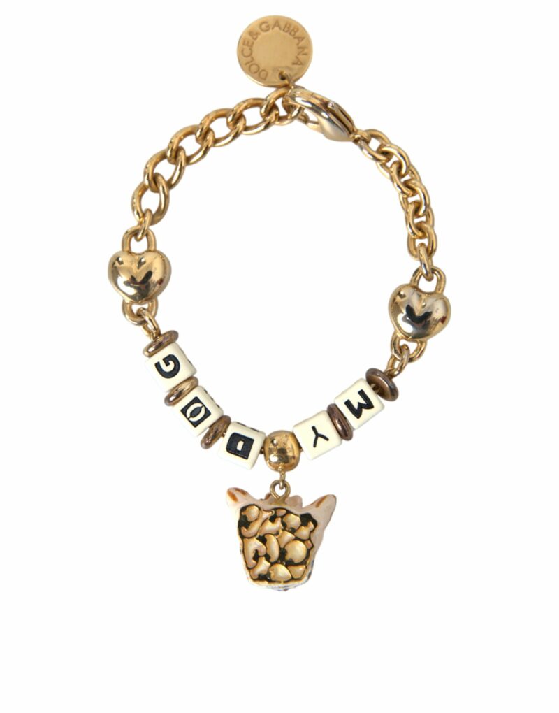 Dolce & Gabbana Gold Tone Brass Chain MY DOG Heart Bracelet - Image 4