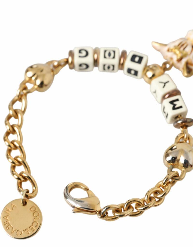 Dolce & Gabbana Gold Tone Brass Chain MY DOG Heart Bracelet - Image 5