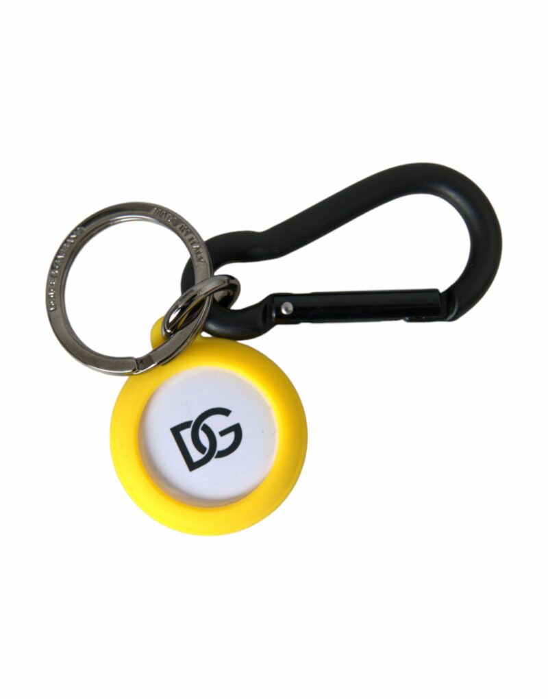 Dolce & Gabbana Yellow Rubber DG Logo Round Brass Metal Keyring Keychain - Image 2