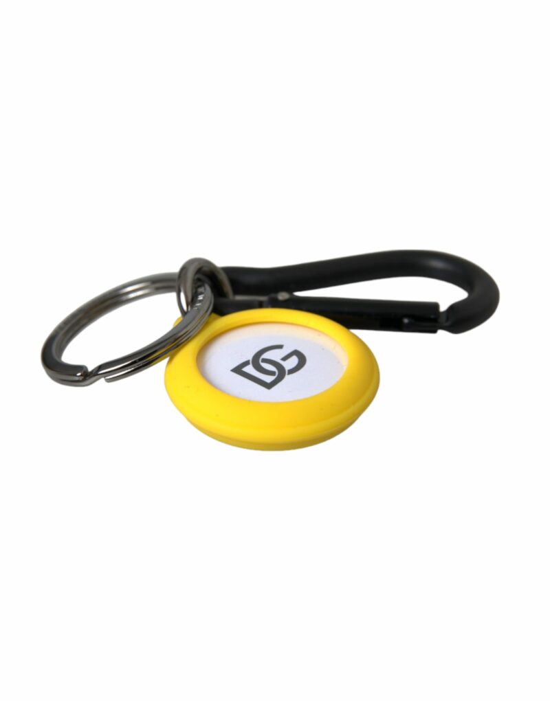 Dolce & Gabbana Yellow Rubber DG Logo Round Brass Metal Keyring Keychain - Image 3