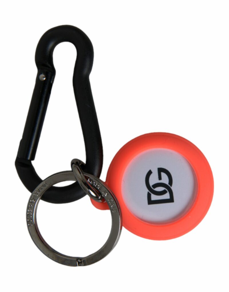 Dolce & Gabbana Red Orange Rubber DG Logo Round Metal Keyring Keychain - Image 2