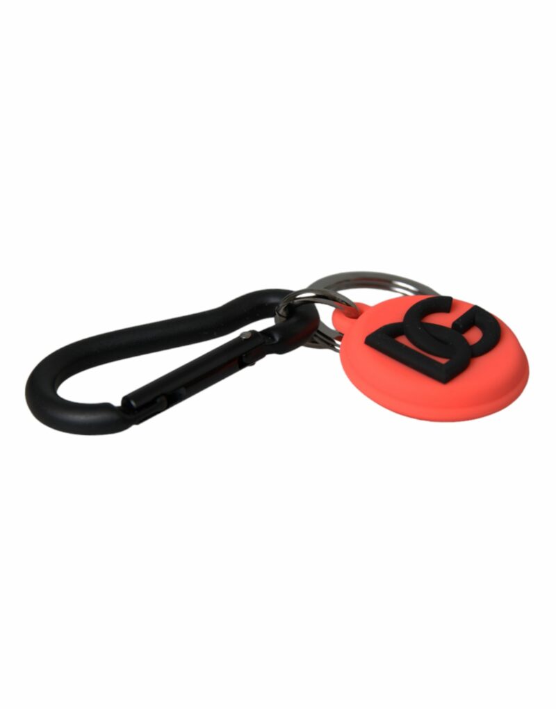 Dolce & Gabbana Red Orange Rubber DG Logo Round Metal Keyring Keychain - Image 4