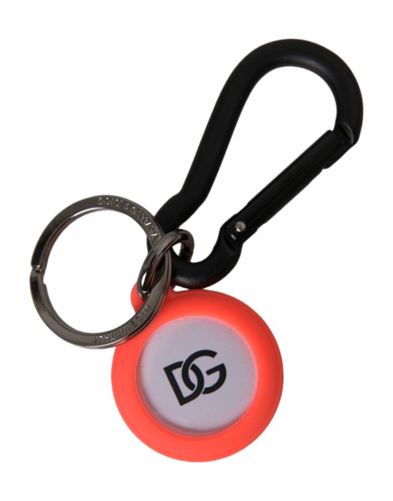 Dolce & Gabbana Red Orange Rubber DG Logo Round Metal Keyring Keychain - Image 5