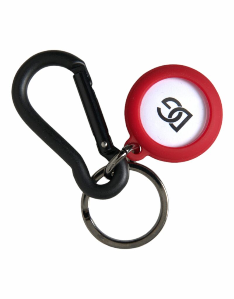 Dolce & Gabbana Red Rubber DG Logo Round Metal Brass Keyring Keychain - Image 2