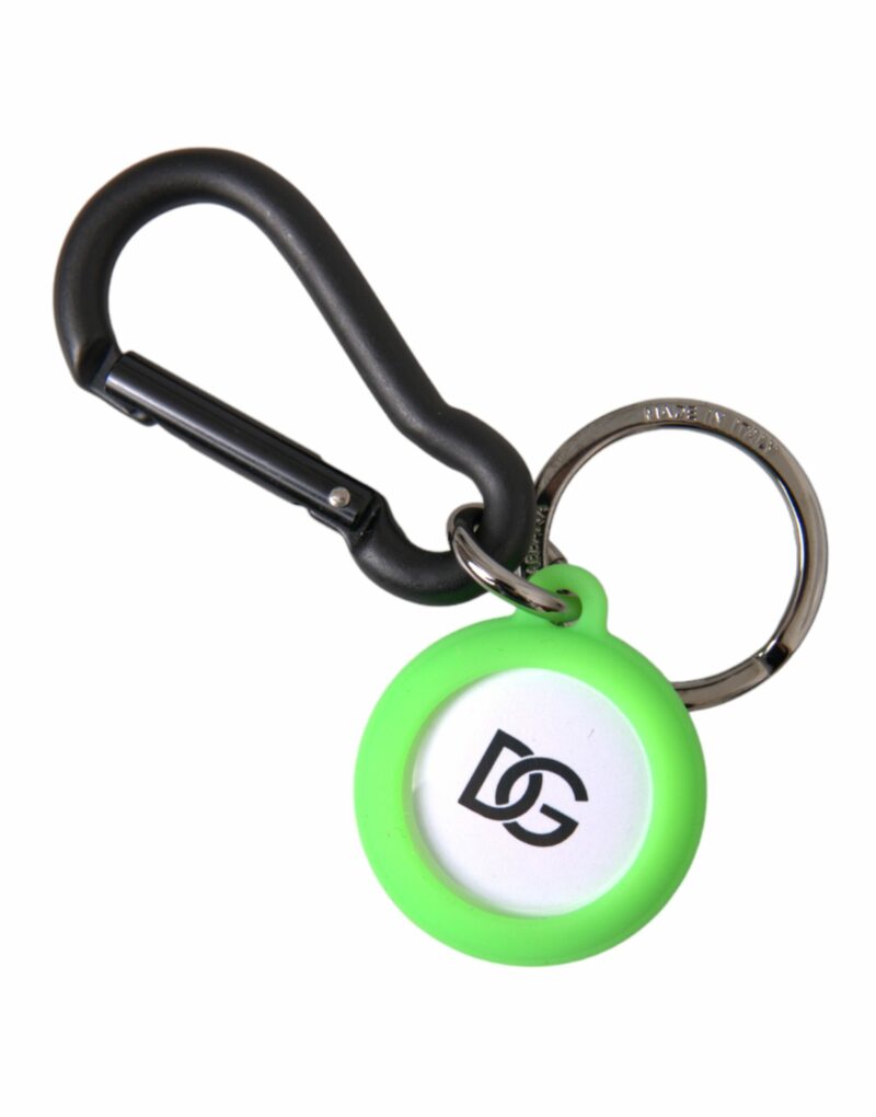 Dolce & Gabbana Green Rubber DG Logo Round Brass Metal Keyring Keychain - Image 2