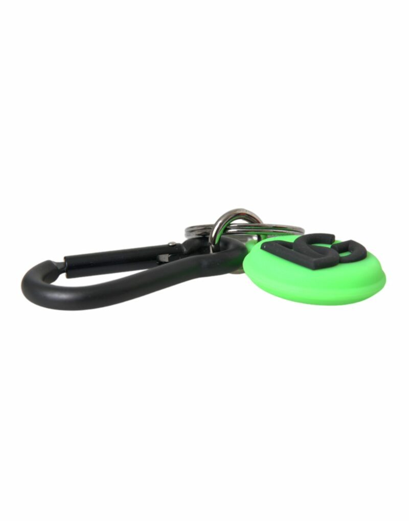 Dolce & Gabbana Green Rubber DG Logo Round Brass Metal Keyring Keychain - Image 3
