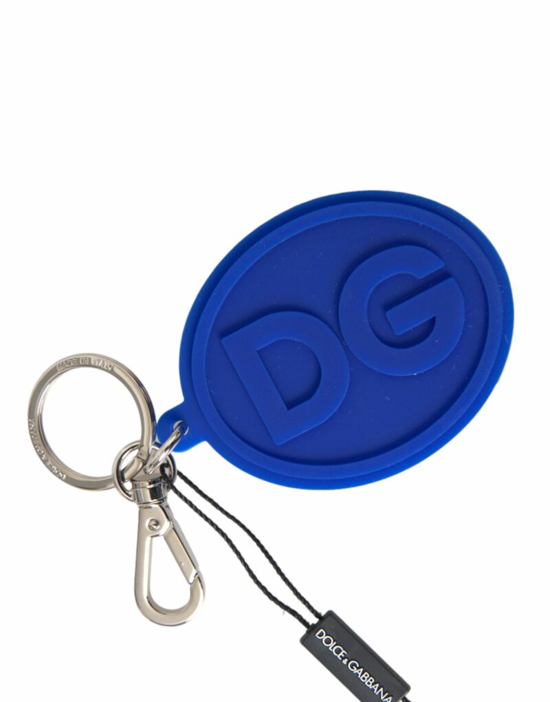 Dolce & Gabbana Blue Rubber DG Logo Silver Brass Metal Keyring Keychain - Image 2