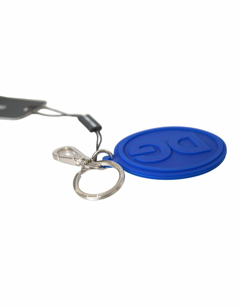 Dolce & Gabbana Blue Rubber DG Logo Silver Brass Metal Keyring Keychain - Image 4