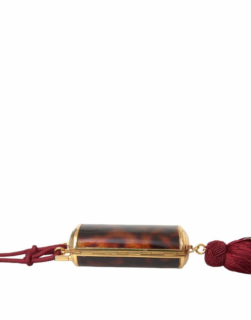 Dolce & Gabbana Brown Leopard Mini Mirror Tassel Make Up Holder Bag - Image 5